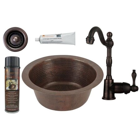 Premier Copper Premier Copper BSP4-BR12DB2-B Round Hammered Copper Bar Prep Sink Single Handle Bar Faucet; Oil Rubbed Bronze - 12 in. BSP4_BR12DB2-B